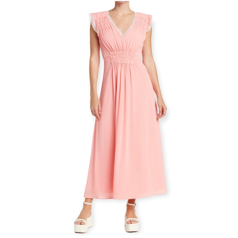 Betsey Johnson Boudoir Crinkle Chiffon Tie Back Dress Pink White New w/Tag